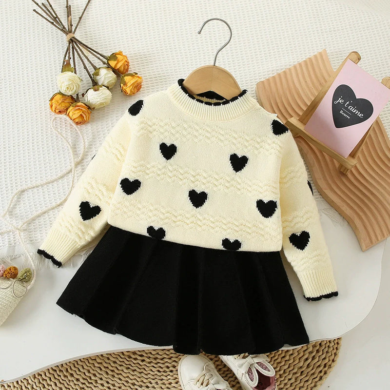Conjunto Infantil Tricô Corações