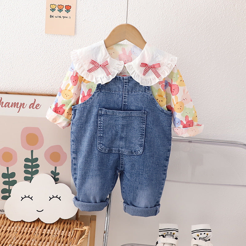Conjunto Infantil Feminino Jeans e Coelhinhos