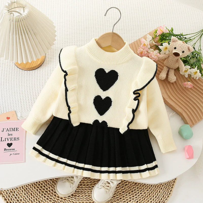 Conjunto Infantil Feminino de Tricô Coração
