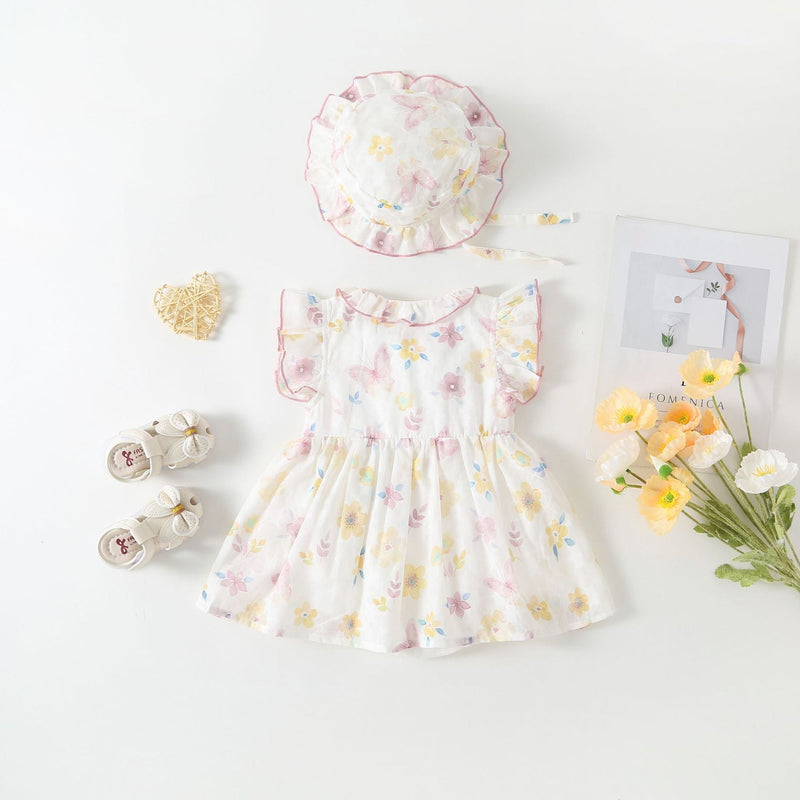 Vestido Infantil Verão Florzinhas com Chapéu