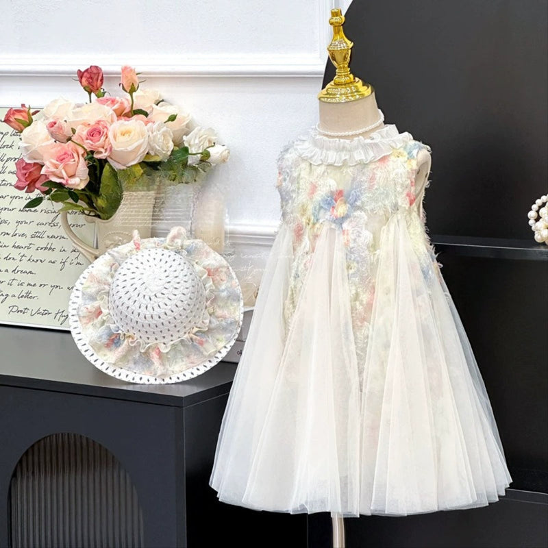 Vestido Infantil Floral com Tule