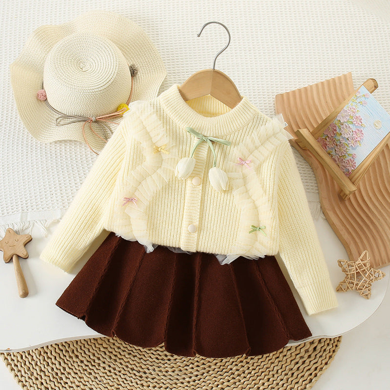 Conjunto Infantil Feminino Tricô Tulipa