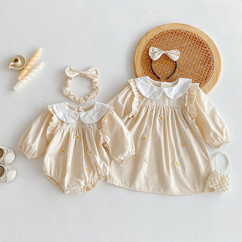 Body/ Vestido Infantil Bege Florzinhas