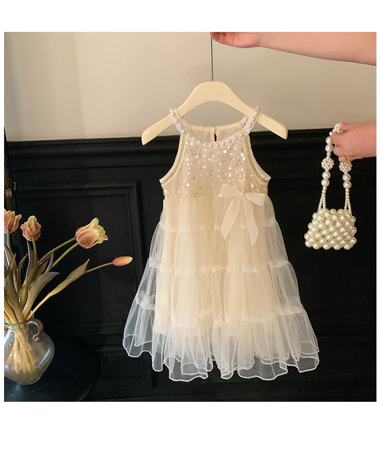 Vestido Infantil Brilhos com Tule e Lacinho