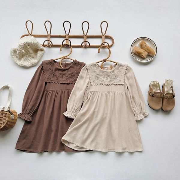 Vestido Infantil Com Gola Flores