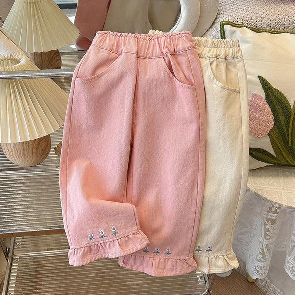 Calça Jeans Infantil Feminina Florzinhas