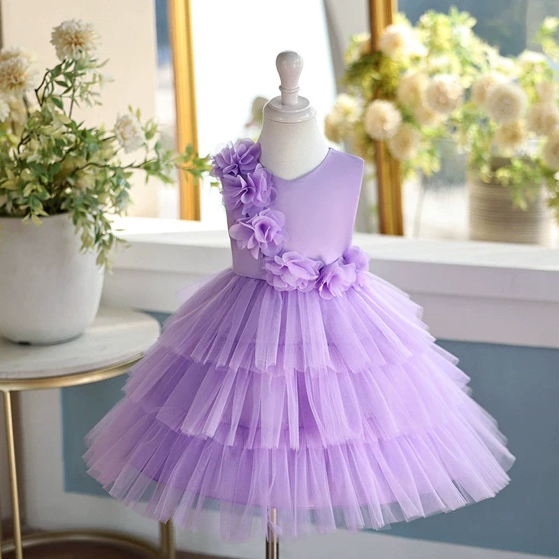Vestido De Festa Florzinhas e Camadas de Tule