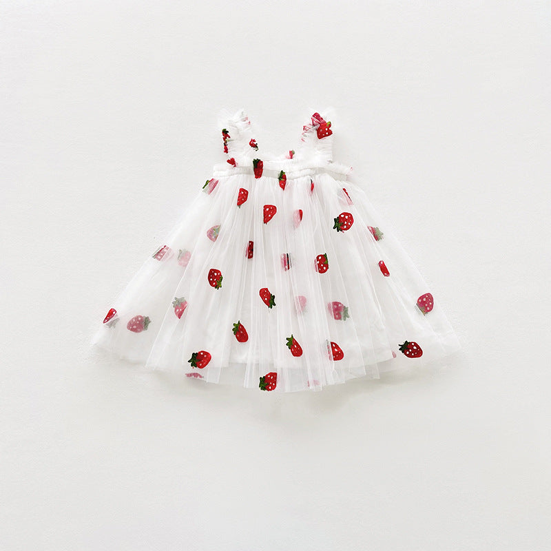 Vestido Infantil De Tule Moranguinhos