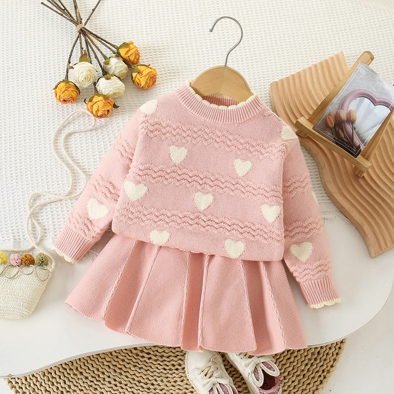 Conjunto Infantil Tricô Corações