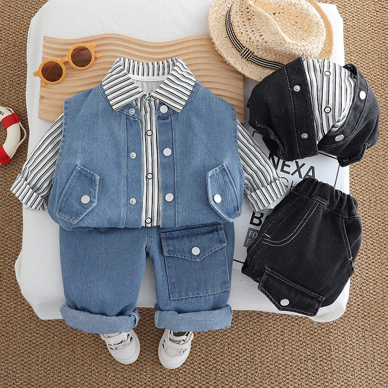Conjunto Infantil Masculino 3 Peças Jeans e Lístras