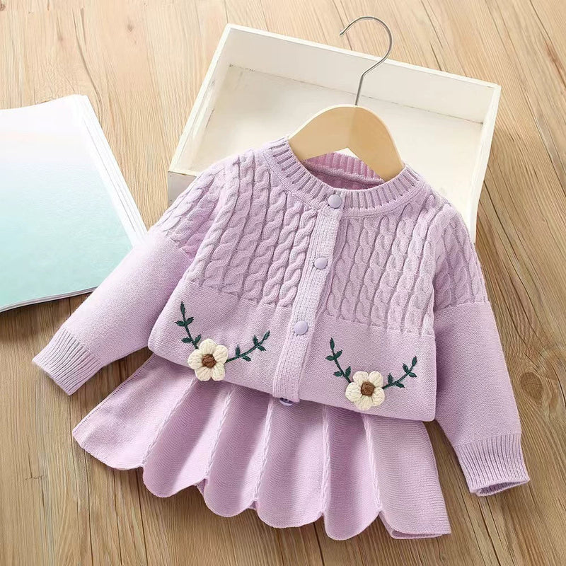 Conjunto Infantil Feminino Tricô Florzinhas