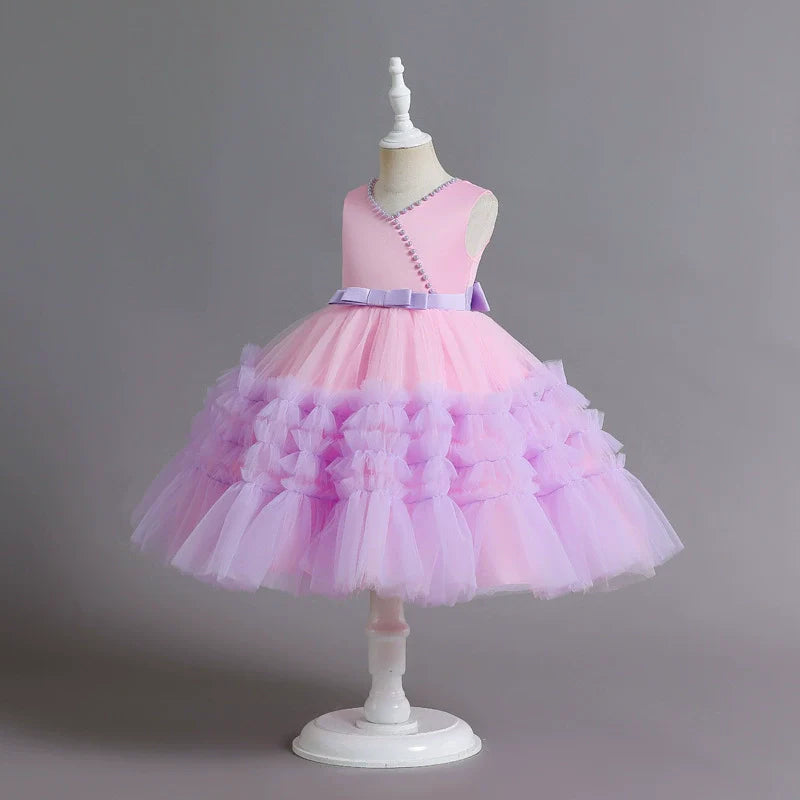 Vestido Festa Infantil Rosa Camadas