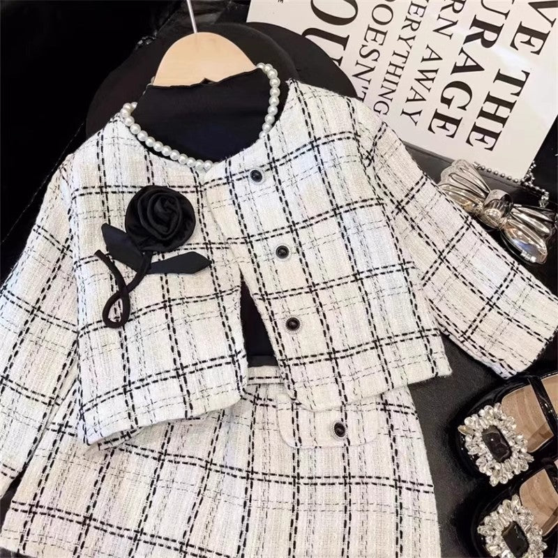 Conjunto Infantil Feminino Xadrez Tweed