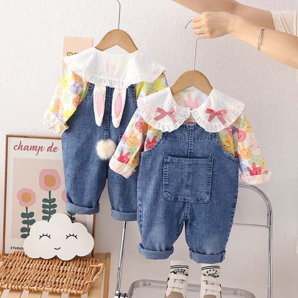Conjunto Infantil Feminino Jeans e Coelhinhos