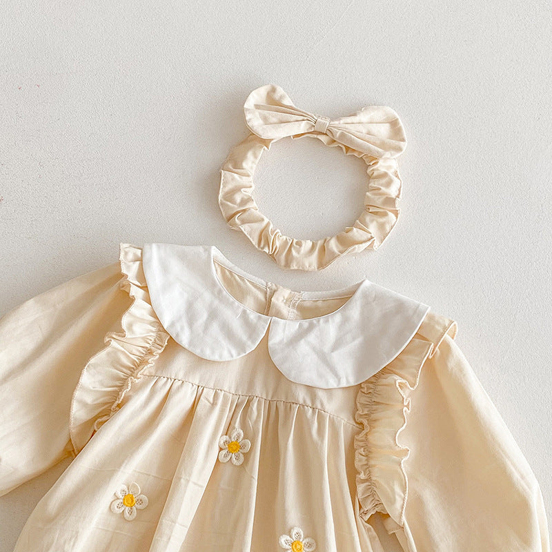 Body/ Vestido Infantil Bege Florzinhas