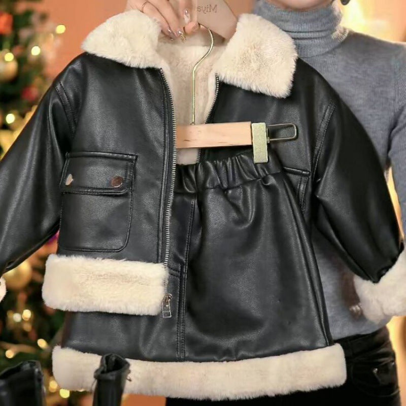 Conjunto Infantil Feminino Couro Pelinhos