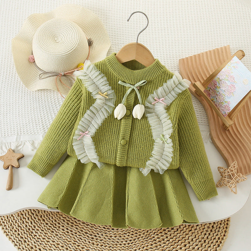 Conjunto Infantil Feminino Tricô Tulipa