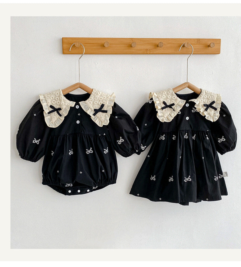 Body/ Vestido Infantil Preto Lacinhos