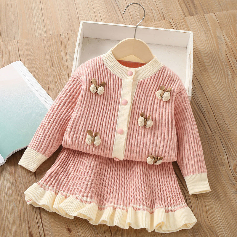 Conjunto Infantil Feminino Tricô Cardigan + Plíssadinha