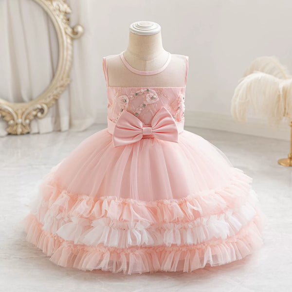 Vestido de Festa Infantil de Tule Camadas e Lacinho