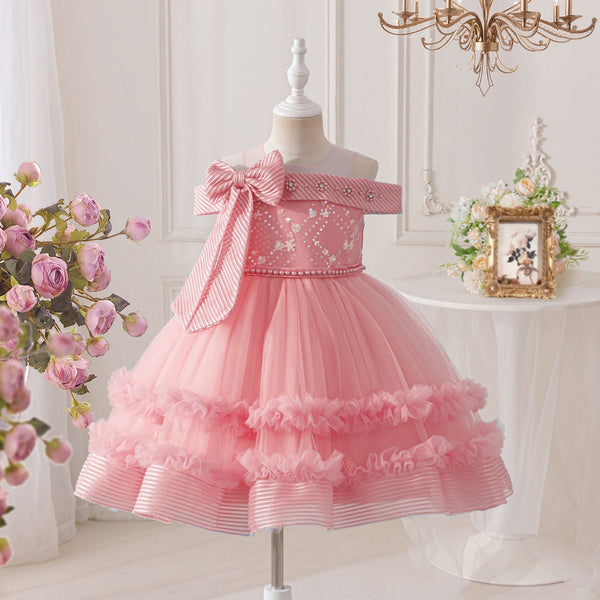 Vestido Infantil de Festa Ombro a Ombro Lacinho