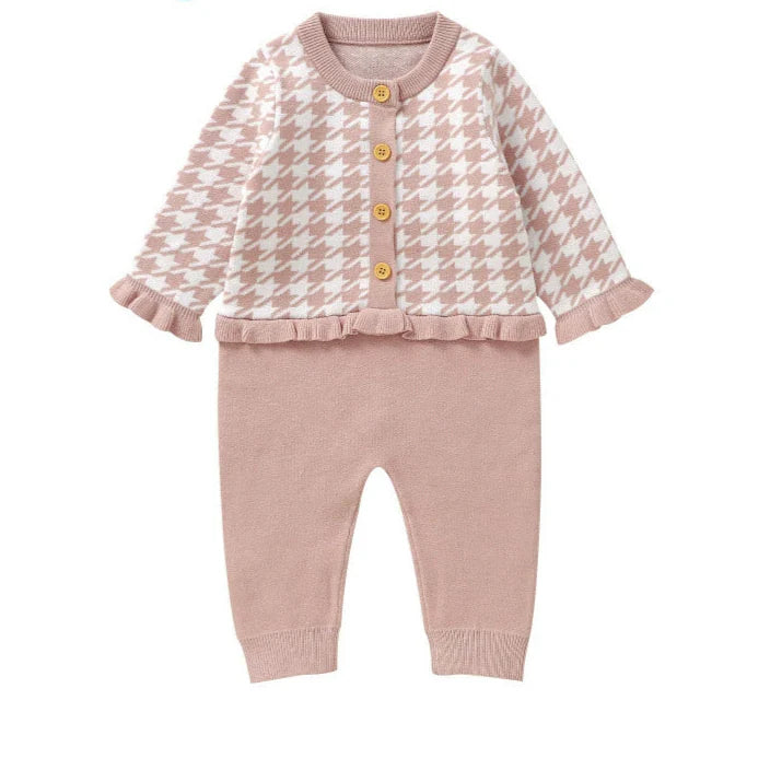 Macacão Infantil de Tricô Rose Xadrez