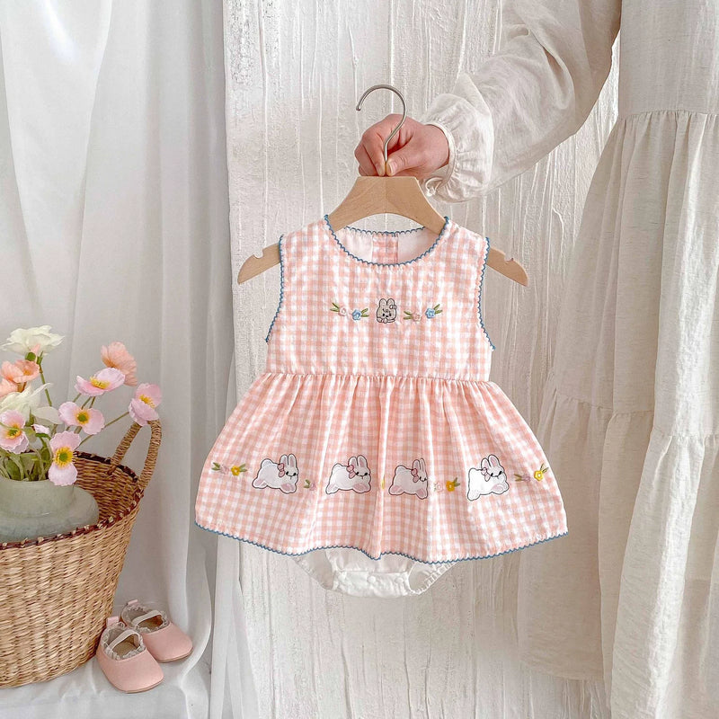 Body Infantil Feminino Xadrez Coelhinhos