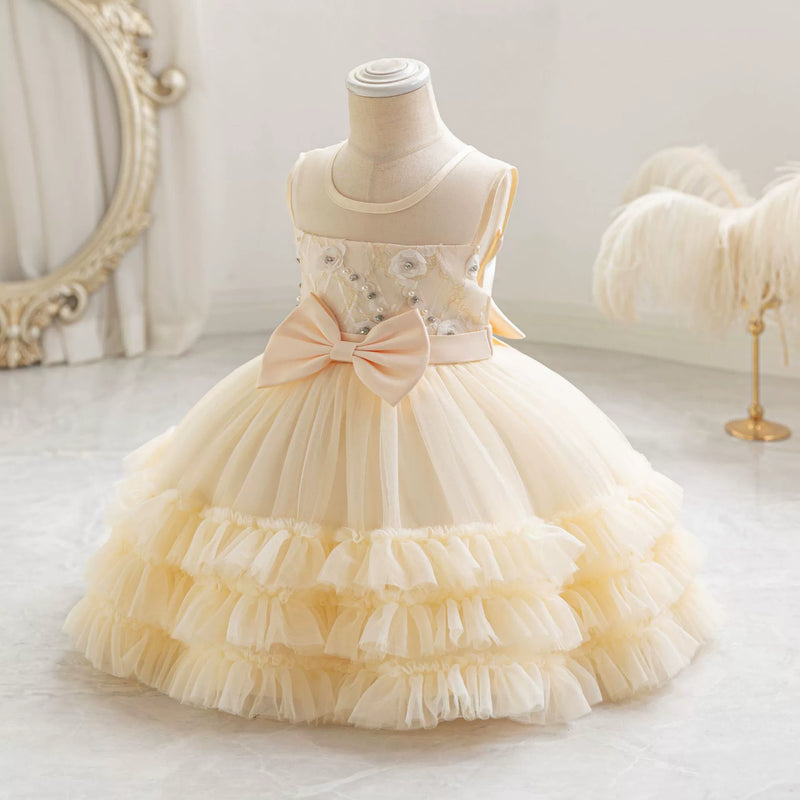 Vestido de Festa Infantil de Tule Camadas e Lacinho