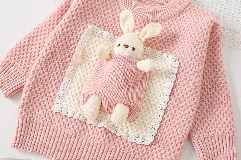 Conjunto Infantil Tricô Feminino Inverno Coelhinho