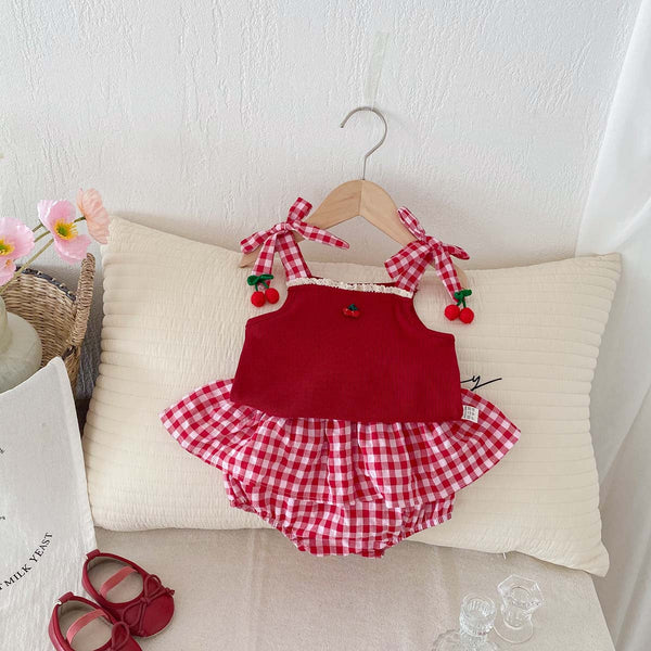 Conjunto Infantil Feminino Xadrez Cerejinhas