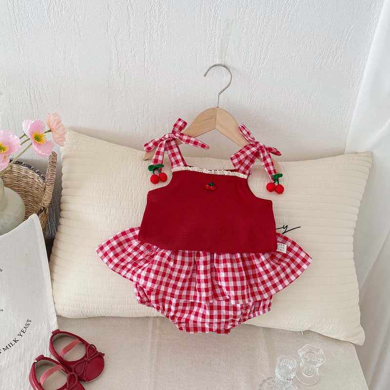 Conjunto Infantil Feminino Xadrez Cerejinhas