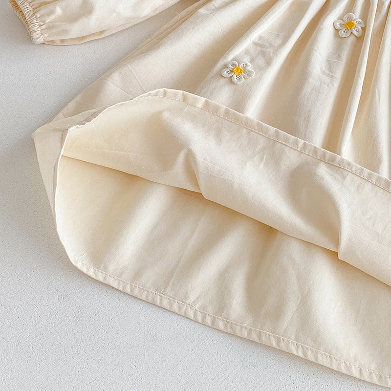 Body/ Vestido Infantil Bege Florzinhas