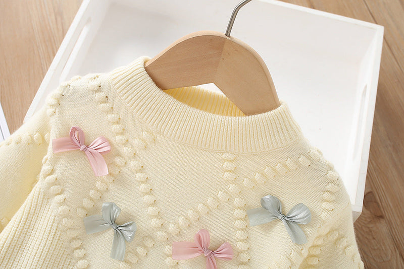 Conjunto Infantil Tricô Feminino Lacinhos