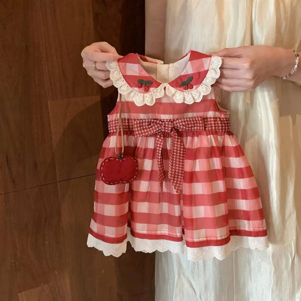 Vestido Infantil Xadrez Cerejinhas