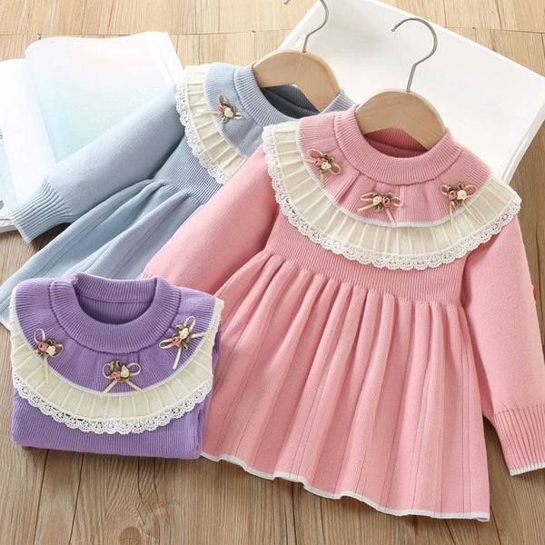 Vestido Infantil Tricô Mussi Florzinhas