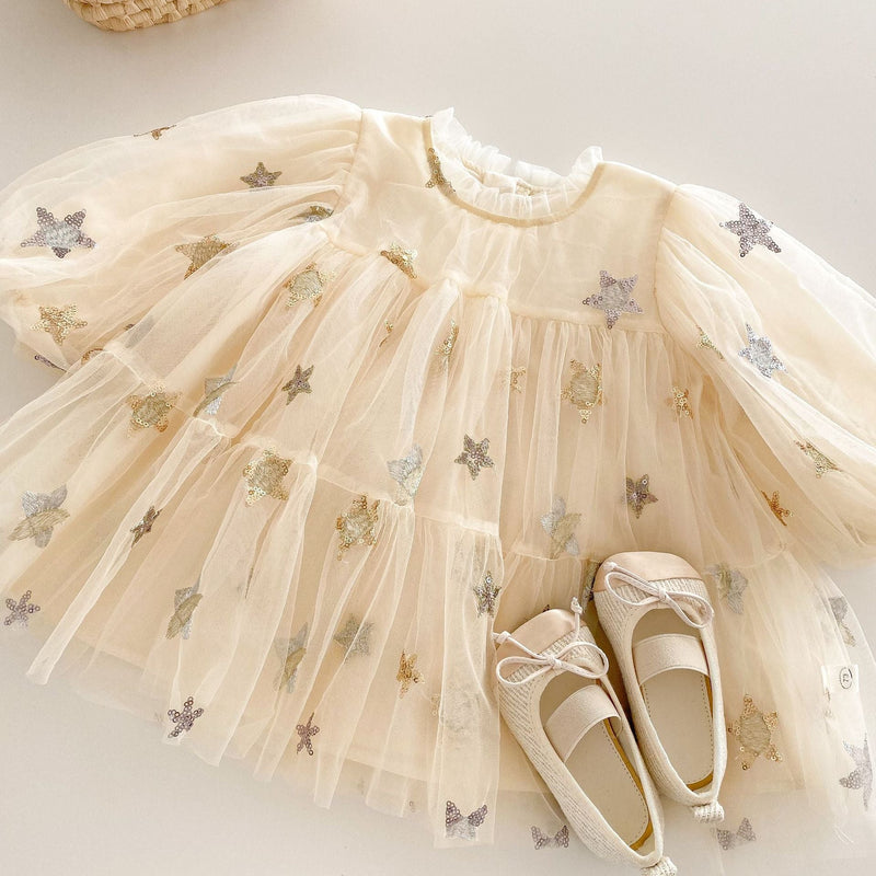 Vestido Infantil Tule Estrelinhas