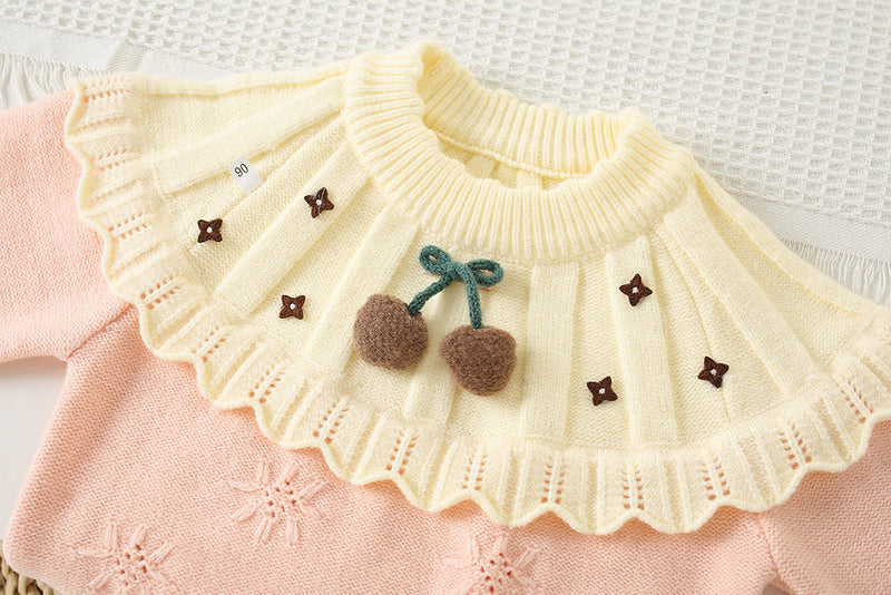 Conjunto Infantil Feminino Tricô Inverno Pompomzinhos