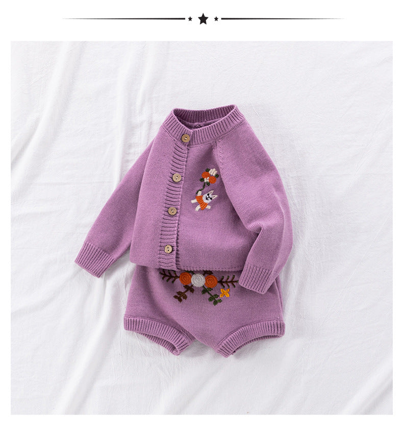 Conjunto Infantil Feminino Tricô Florzinhas