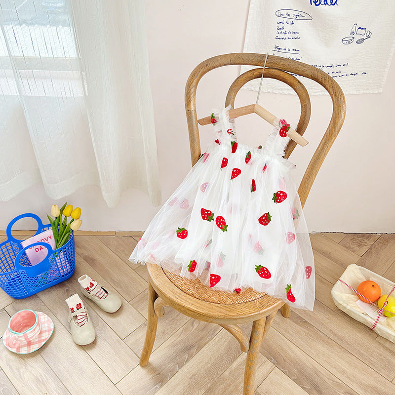 Vestido Infantil De Tule Moranguinhos