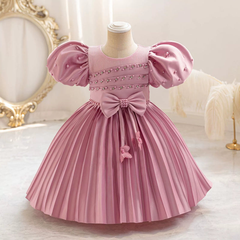 Vestido Infantil De Festa Com Pérolas e Laço