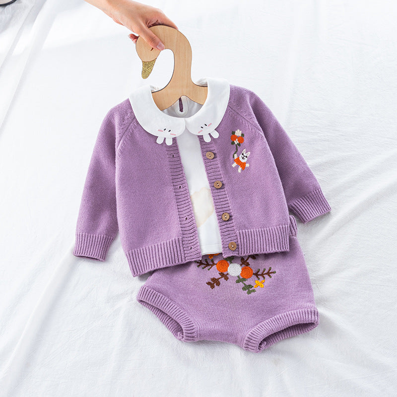 Conjunto Infantil Feminino Tricô Florzinhas