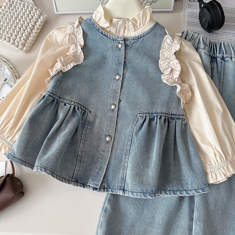 Conjunto Infantil Feminino Jeans 3 Peças