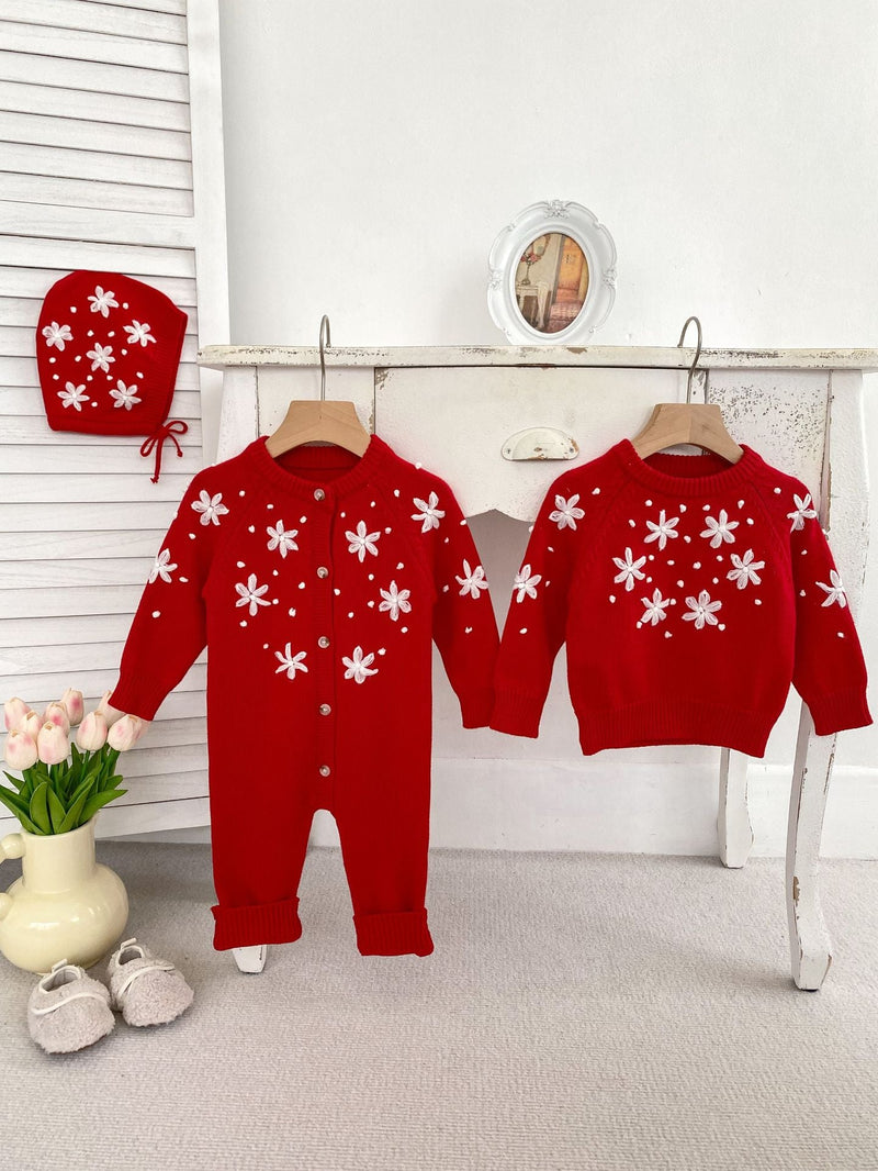 Macacão/ Blusa Infantil Vermelho Florzinhas