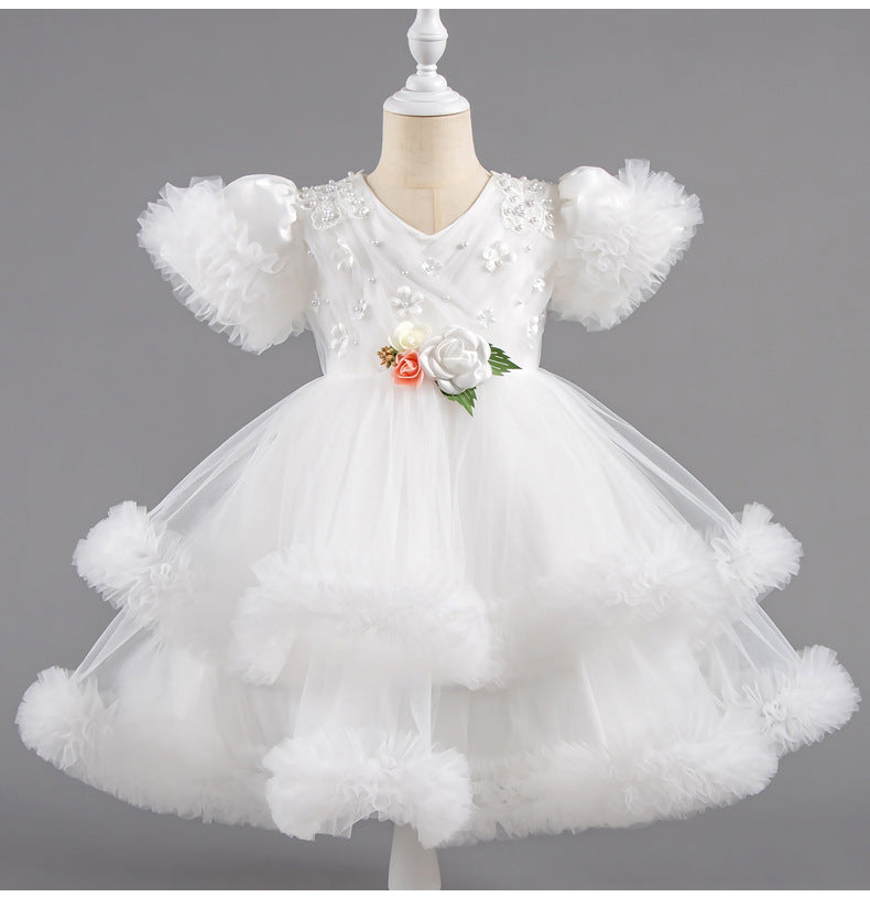 Vestido Infantil Tule Bufante com Florzinhas