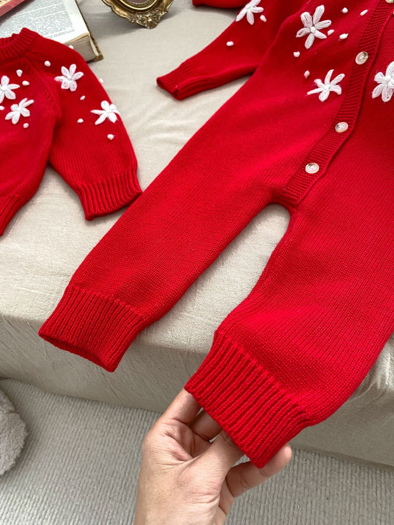 Macacão/ Blusa Infantil Vermelho Florzinhas