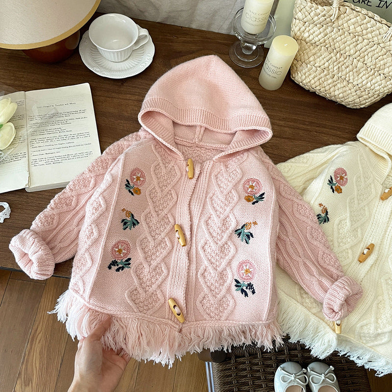 Cardigan Infantil Feminino Tricô Florzinhas