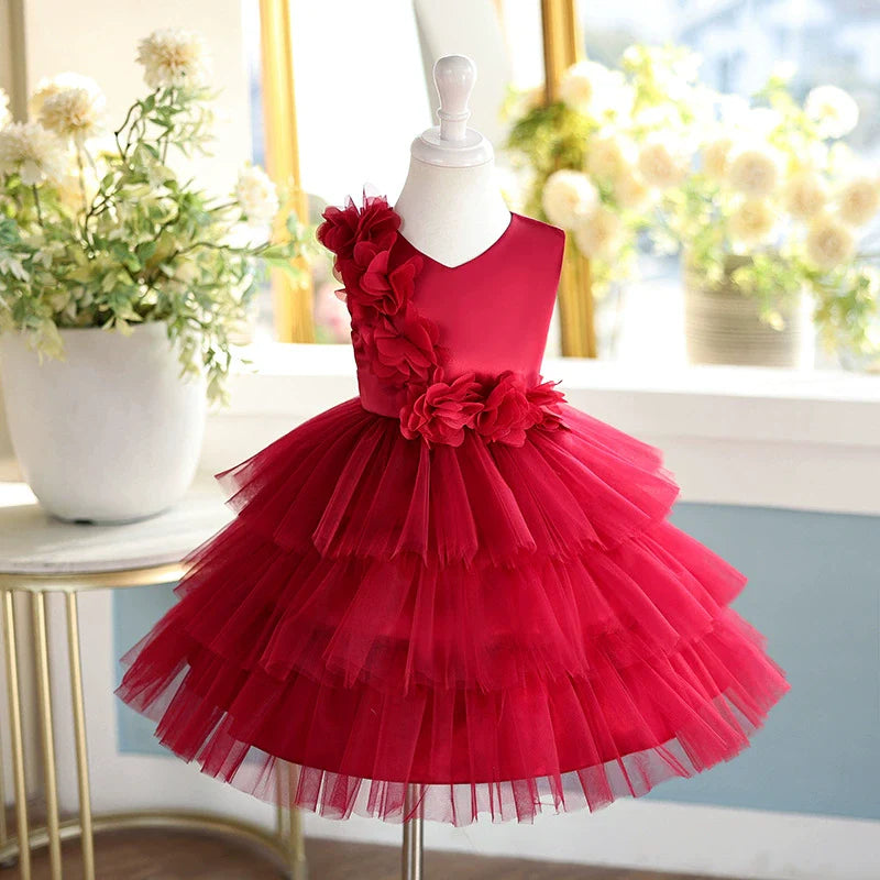 Vestido De Festa Florzinhas e Camadas de Tule