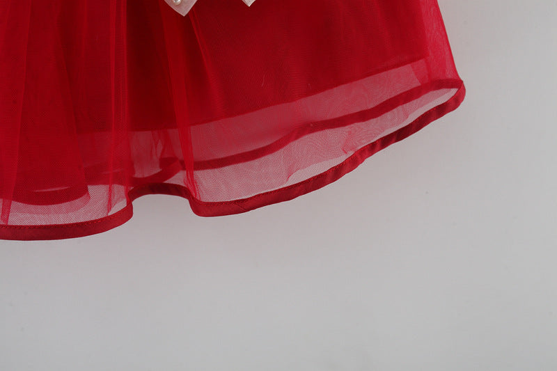 Vestido Infantil Tule Lacinho Pérolas
