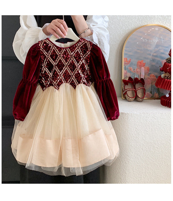 Vestido Infantil Veludo e Brilhos
