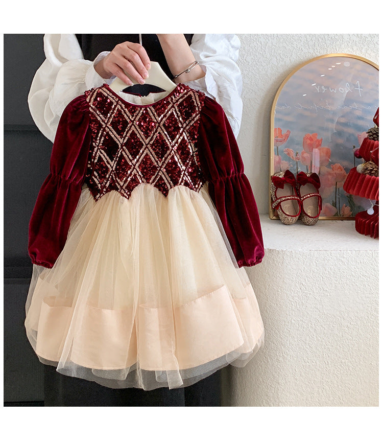 Vestido Infantil Veludo e Brilhos